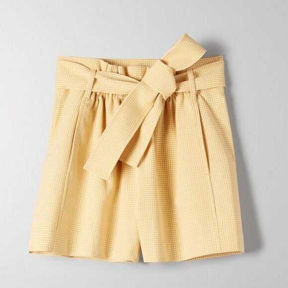 Aritzia Wilfred Yellow White Checkered GÉLAS SHORT - Size 4 - Picture 1 of 8